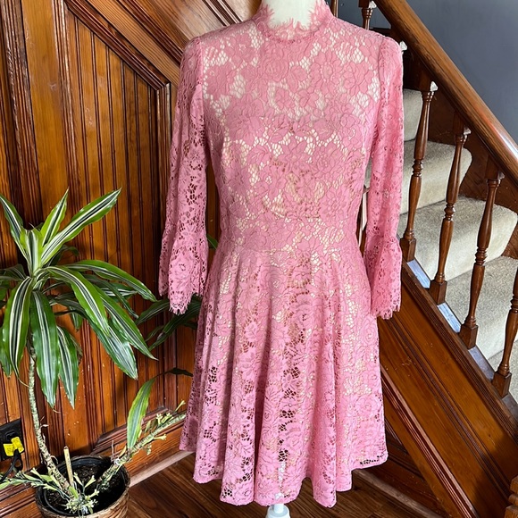 Eliza J Dresses & Skirts - Eliza J Pink Lace Overlay with Tan Lining Dress Sz 6